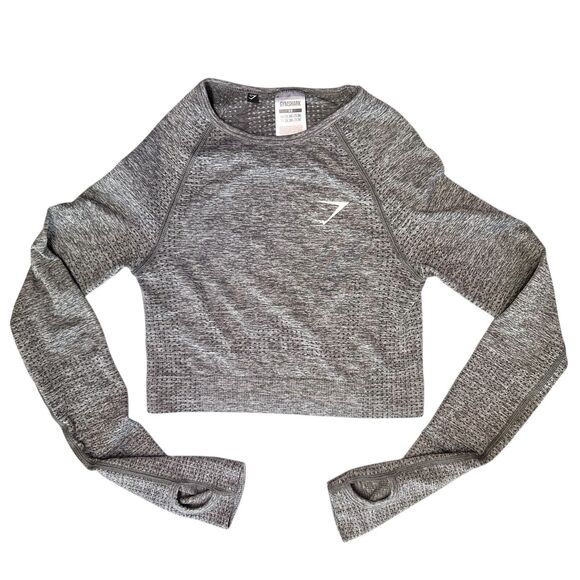 Gymshark Tops - Gymshark Vital Seamless Women’s XS Heather Gray Round Neck Crop Top Thumbholes